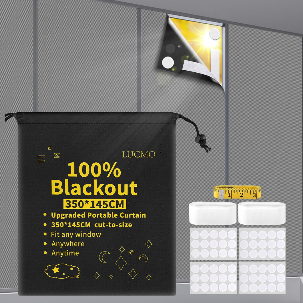 LUCMO Blackout Blinds 138/inch x 57/inch, 100 Percent Blind Curtain for Window, No Drill Portable Shades Film Bedroom, Cut to Any Size, Nursery Black Out Baby, Light Grey LBC350X145-LGOXHT